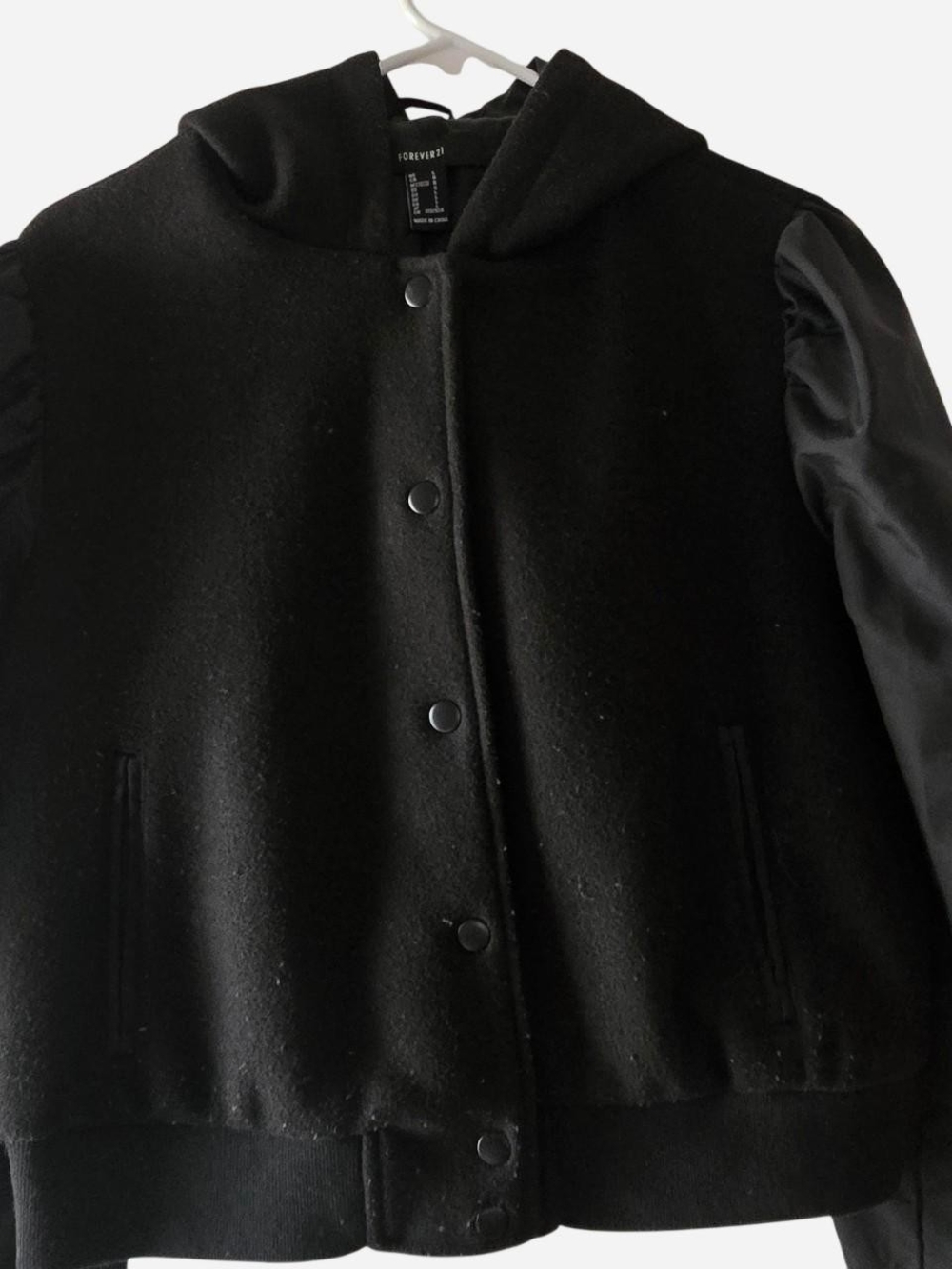 Forever 21 Black Hooded Varsity Jacket